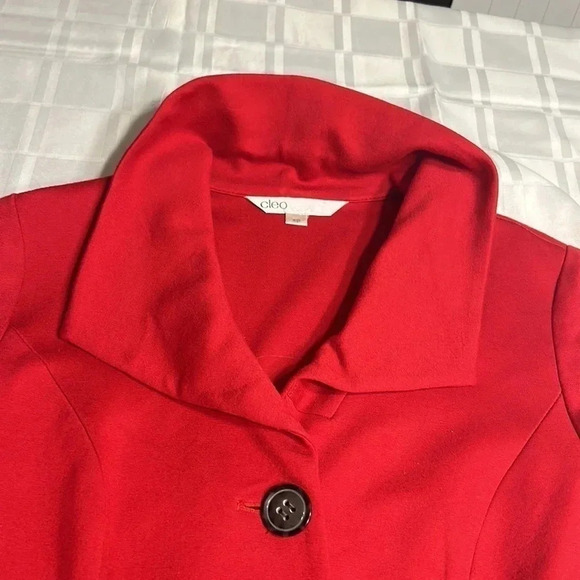 Cleo red pea coat ,SM, single breasted,career,winter,Xmas red,closet staple,EC - Picture 13 of 17